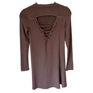 American Eagle Outfitters Mauve Knit Dress Lace Up Back Open Long Sleeve X Small